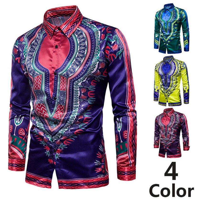 Africa Clothing Men's Shirt Print Bazin African Dresses for Man Long Sleeve Autumn Winter Traditional Fashion Clothes