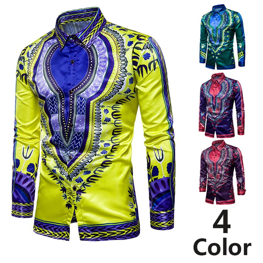 Africa Clothing Men's Shirt Print Bazin African Dresses for Man Long Sleeve Autumn Winter Traditional Fashion Clothes