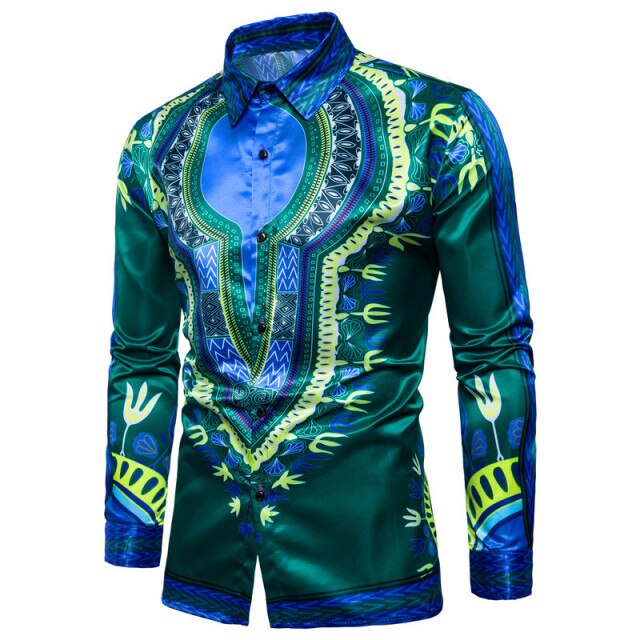 Africa Clothing Men's Shirt Print Bazin African Dresses for Man Long Sleeve Autumn Winter Traditional Fashion Clothes