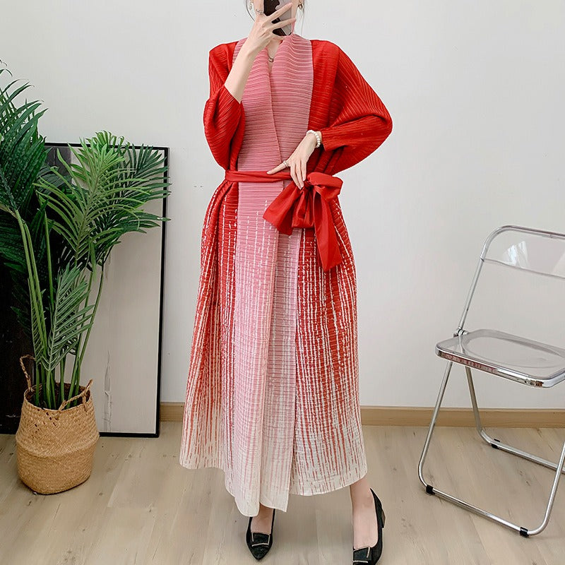 Wrinkled long robe coat cloak printed female