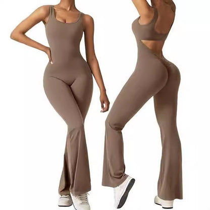 Women's sleeveless flared jumpsuit sexy backless vest tight fitting hip lifting yoga jumpsuit