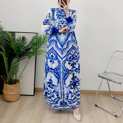 Autumn Muslim Round Neck Lantern Sleeve Robe Elegant and Comfortable Dress