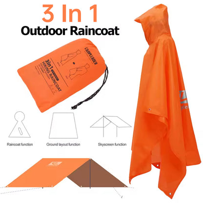 3 - in - 1 Waterproof Rain Poncho for Outdoor Use: Motorcycle, Camping, Hiking & Travel