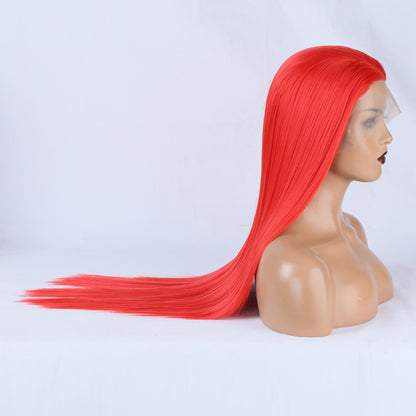 Ladies Red Wig Front Lace Large Lace Ladies Chemical Fiber Wig Headgear Lace wigs Long Straight Hair