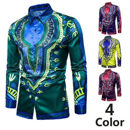 Africa Clothing Men's Shirt Print Bazin African Dresses for Man Long Sleeve Autumn Winter Traditional Fashion Clothes