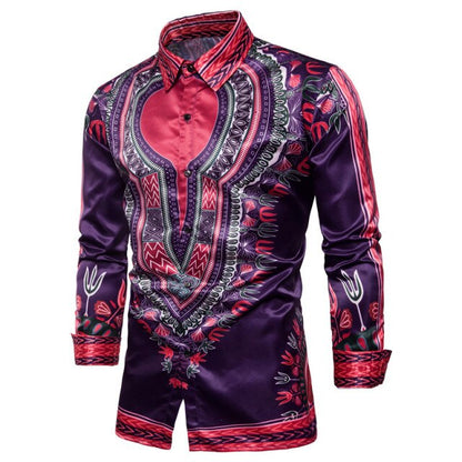 Africa Clothing Men's Shirt Print Bazin African Dresses for Man Long Sleeve Autumn Winter Traditional Fashion Clothes