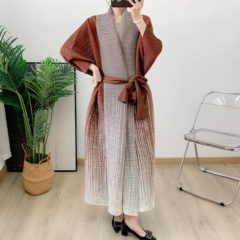 Wrinkled long robe coat cloak printed female