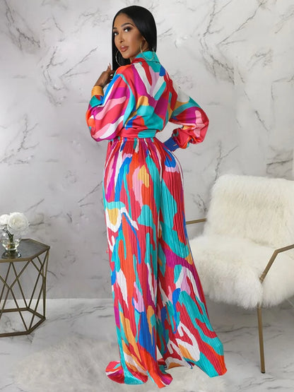 2 Two Piece Set Stripe Print Long Sleeve Blouse Tops And Pant Suits Dashiki African Women Set Sheath Matching Fashion Outfit